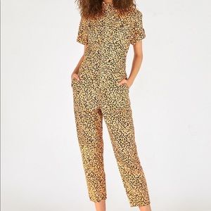 Farm Rio Leopard Pop Denim Jumpsuit size L (fits like XL)